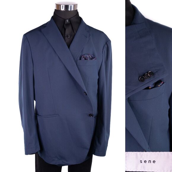 Sene Solid Blue Sport Blazer Unstructured Blazer Jacket Coat Taupe Size 54R EUC